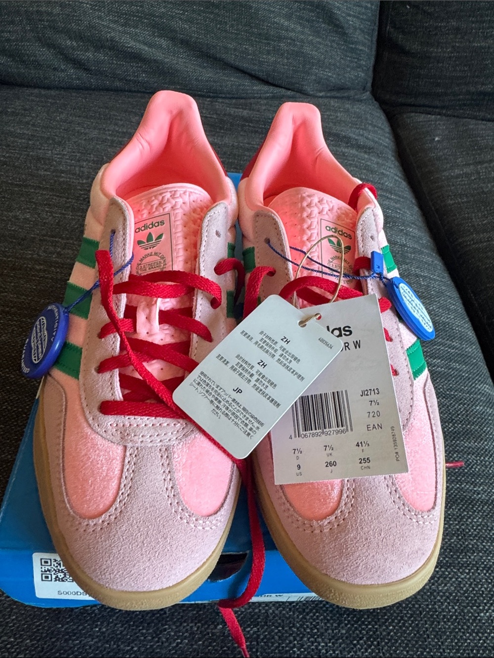 adidas Pink & Green Suede Trainer with Red Laces